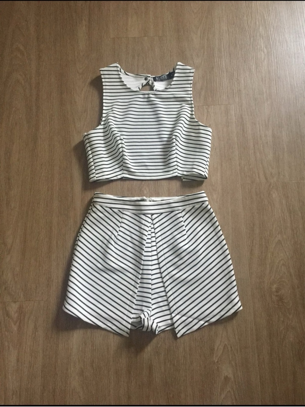 Striped White & Black High-Waist Skort - Women